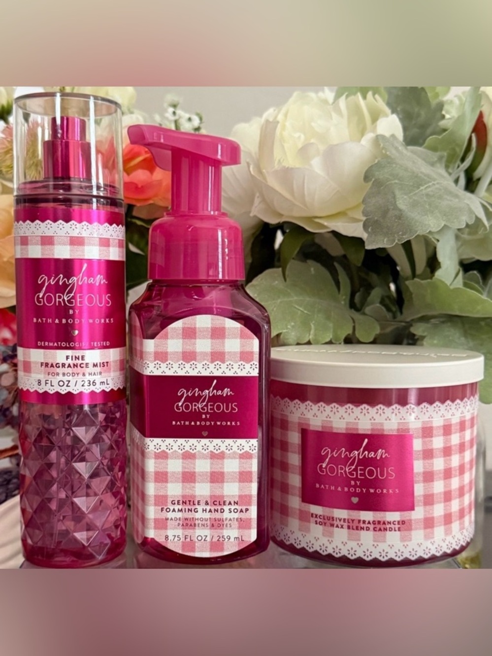 🆕🪷 BATH & BODY WORKS “GINGHAM GORGEOUS” 3-PIECE COLLECTION. BRAND NEW!